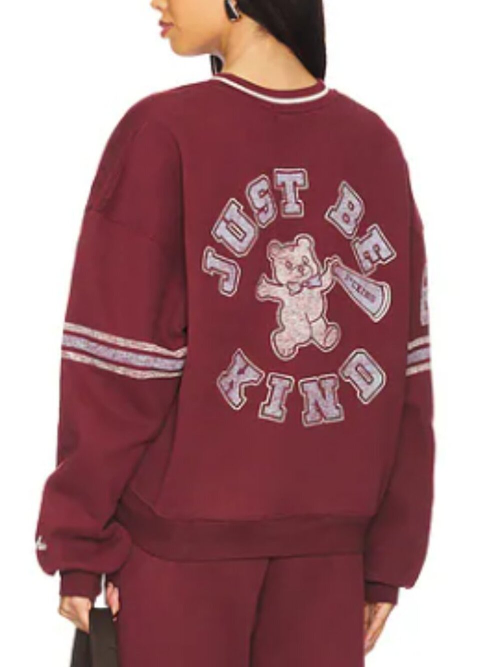 The Mayfair Group Just Be Kind Sweatshirt Burgundy Maroon Varsity Cotton Fleece